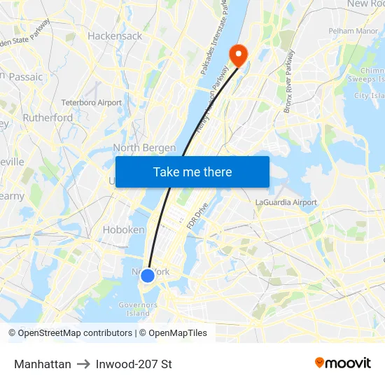 Manhattan to Inwood-207 St map