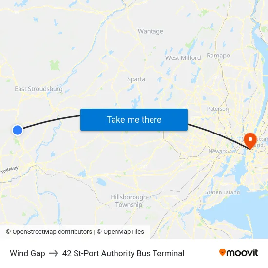 Wind Gap to 42 St-Port Authority Bus Terminal map