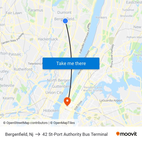 Bergenfield, Nj to 42 St-Port Authority Bus Terminal map