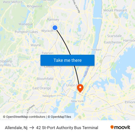 Allendale, Nj to 42 St-Port Authority Bus Terminal map