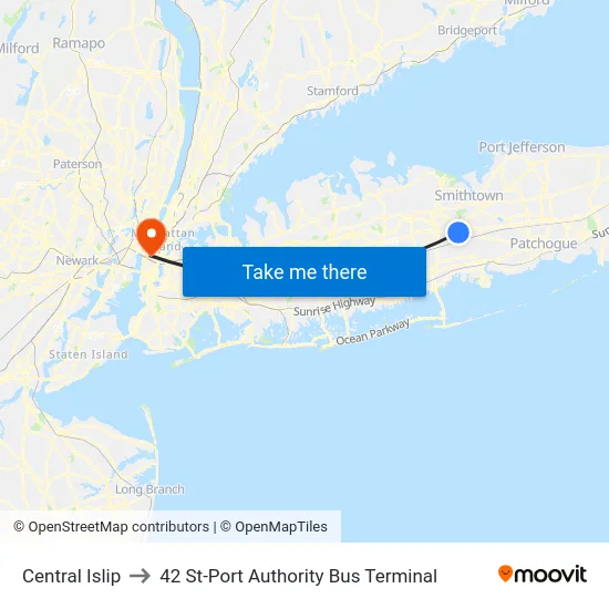 Central Islip to 42 St-Port Authority Bus Terminal map