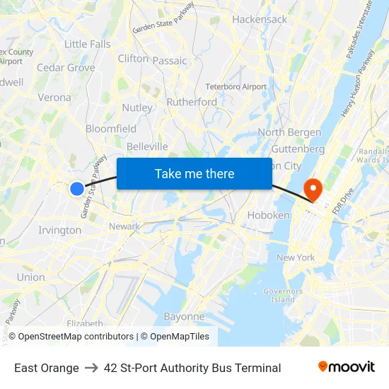 East Orange to 42 St-Port Authority Bus Terminal map