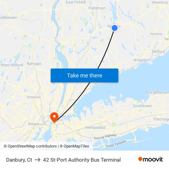 Danbury, Ct to 42 St-Port Authority Bus Terminal map