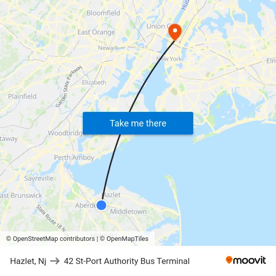 Hazlet to 42 St-Port Authority Bus Terminal map