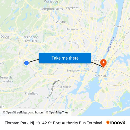 Florham Park, Nj to 42 St-Port Authority Bus Terminal map
