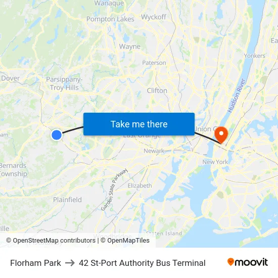 Florham Park to 42 St-Port Authority Bus Terminal map