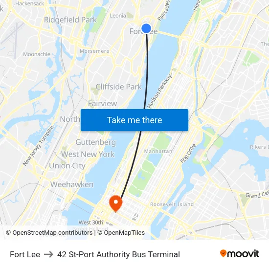 Fort Lee to 42 St-Port Authority Bus Terminal map