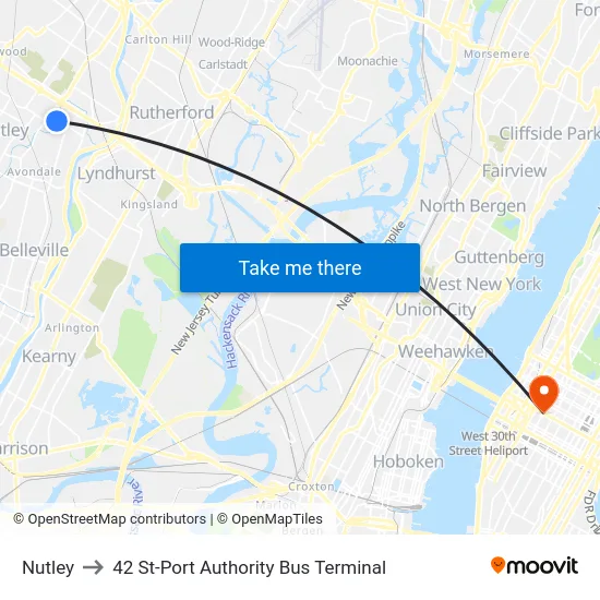Nutley to 42 St-Port Authority Bus Terminal map