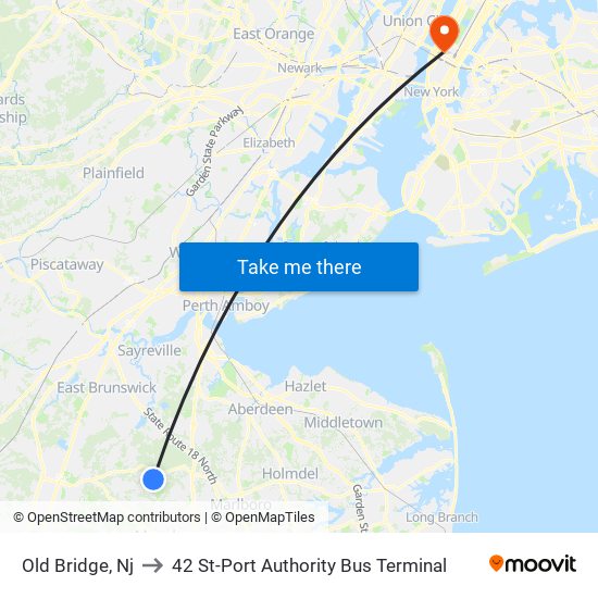 Old Bridge, Nj to 42 St-Port Authority Bus Terminal map