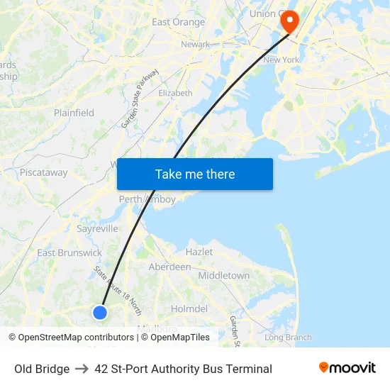 Old Bridge to 42 St-Port Authority Bus Terminal map