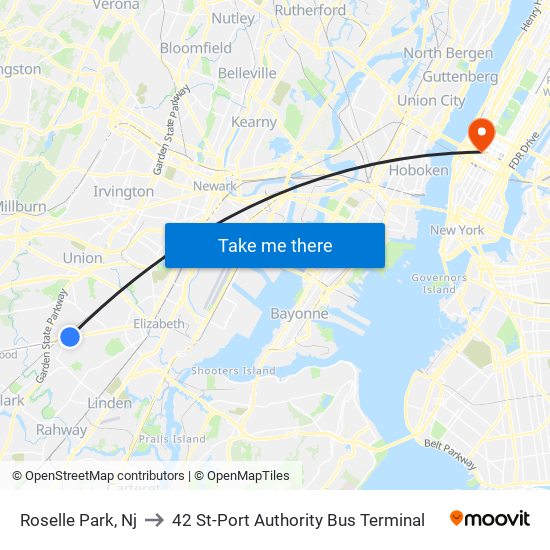 Roselle Park, Nj to 42 St-Port Authority Bus Terminal map