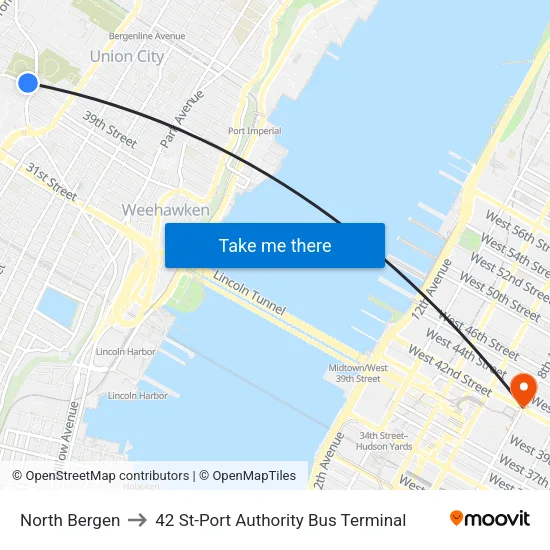 North Bergen to 42 St-Port Authority Bus Terminal map