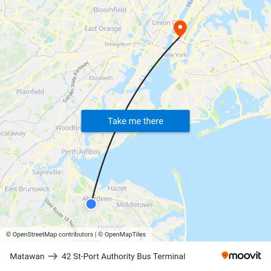 Matawan to 42 St-Port Authority Bus Terminal map