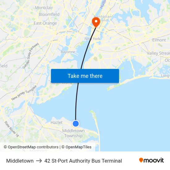 Middletown to 42 St-Port Authority Bus Terminal map