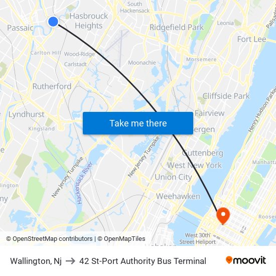 Wallington, Nj to 42 St-Port Authority Bus Terminal map