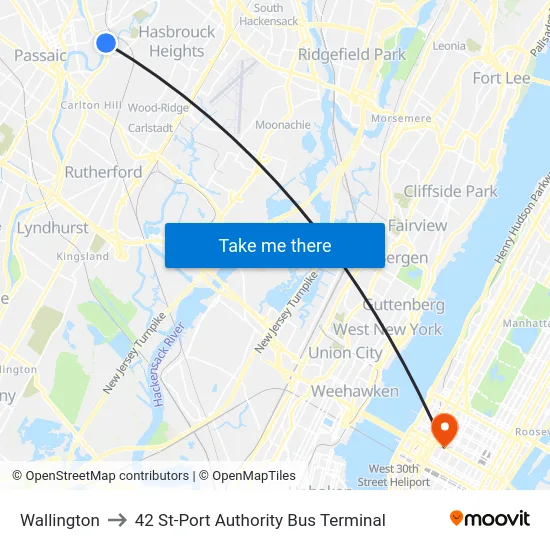 Wallington to 42 St-Port Authority Bus Terminal map