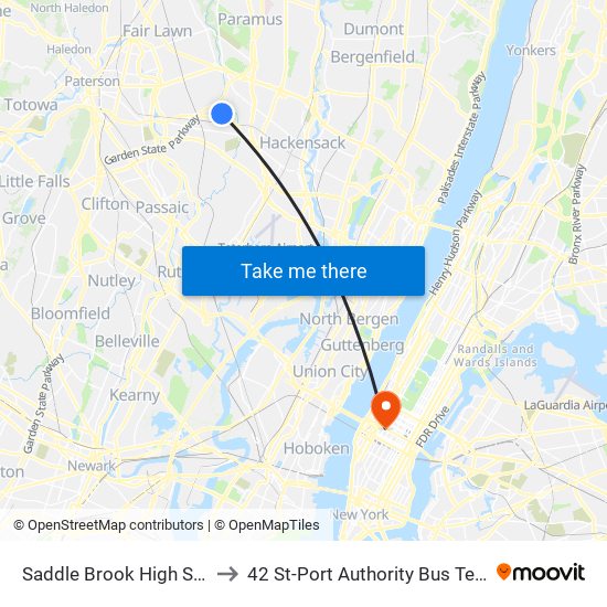 Saddle Brook High School to 42 St-Port Authority Bus Terminal map