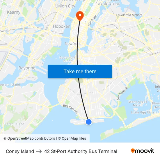 Coney Island to 42 St-Port Authority Bus Terminal map