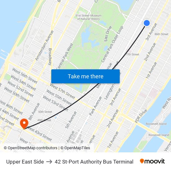 Upper East Side to 42 St-Port Authority Bus Terminal map