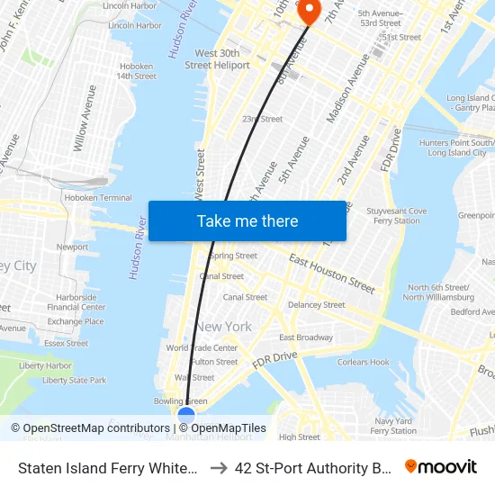 Staten Island Ferry Whitehall Terminal to 42 St-Port Authority Bus Terminal map
