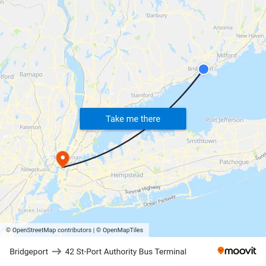 Bridgeport to 42 St-Port Authority Bus Terminal map