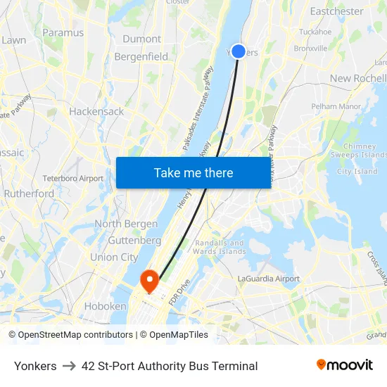 Yonkers to 42 St-Port Authority Bus Terminal map