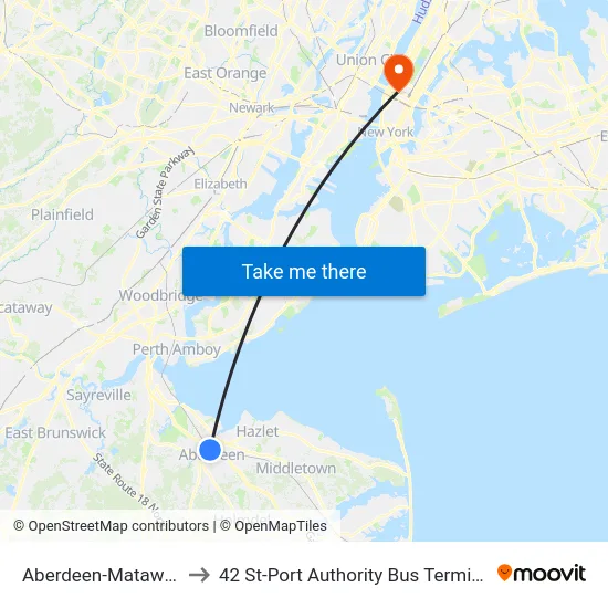 Aberdeen-Matawan to 42 St-Port Authority Bus Terminal map