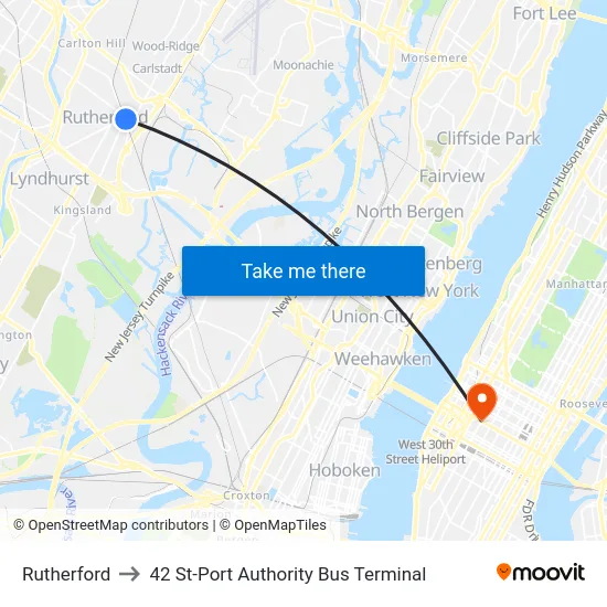 Rutherford to 42 St-Port Authority Bus Terminal map