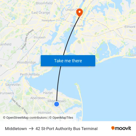 Middletown to 42 St-Port Authority Bus Terminal map