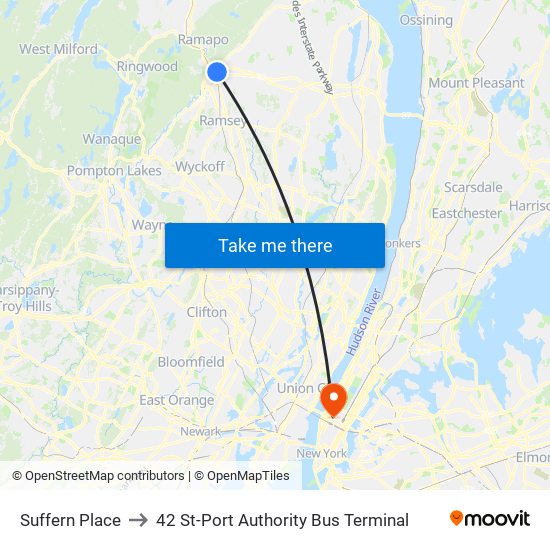 Suffern Place to 42 St-Port Authority Bus Terminal map