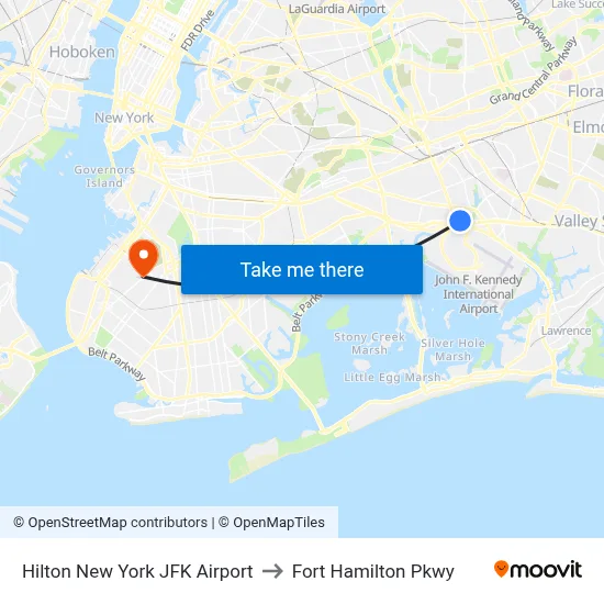 Hilton New York JFK Airport to Fort Hamilton Pkwy map