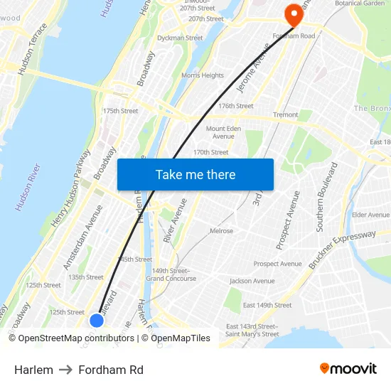 Harlem to Fordham Rd map