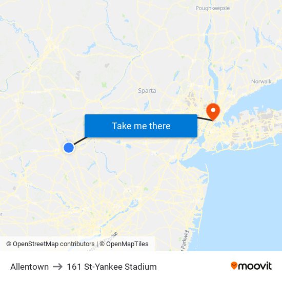 Allentown to 161 St-Yankee Stadium map
