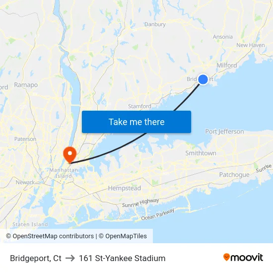 Bridgeport to 161 St-Yankee Stadium map