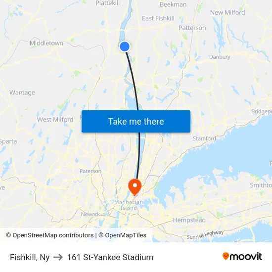 Fishkill to 161 St-Yankee Stadium map