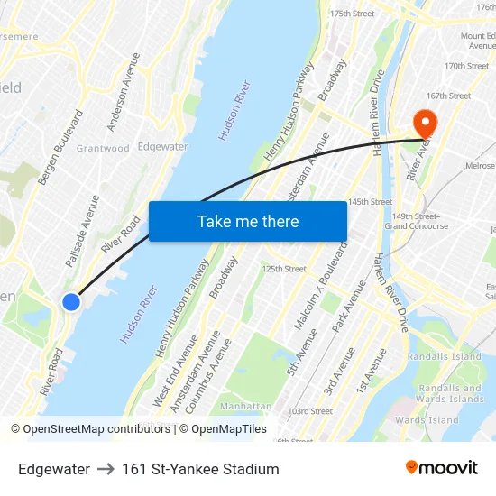 Edgewater to 161 St-Yankee Stadium map