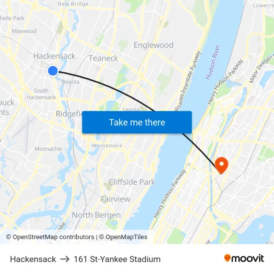 Hackensack to 161 St-Yankee Stadium map