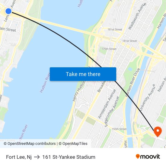 Fort Lee, Nj to 161 St-Yankee Stadium map