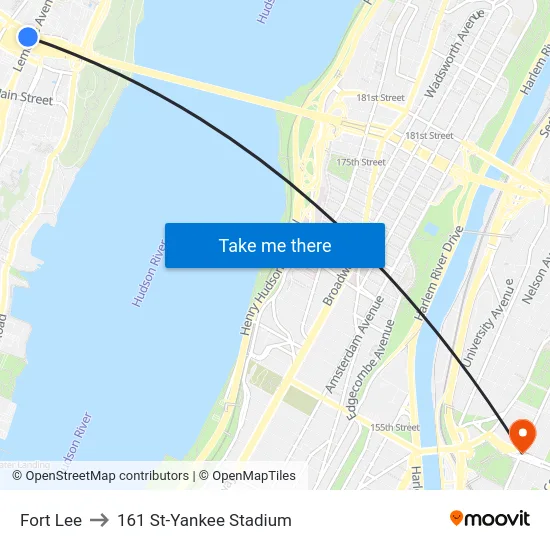 Fort Lee to 161 St-Yankee Stadium map
