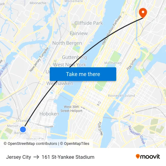 Jersey City to 161 St-Yankee Stadium map