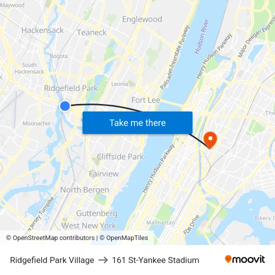 Ridgefield Park Village to 161 St-Yankee Stadium map