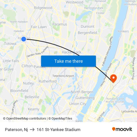 Paterson, Nj to 161 St-Yankee Stadium map