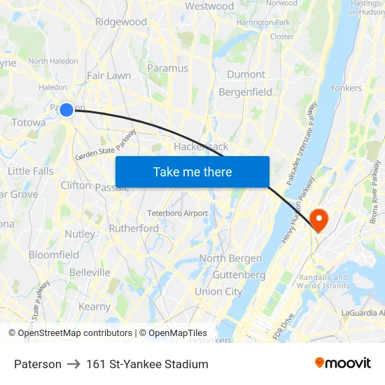 Paterson to 161 St-Yankee Stadium map