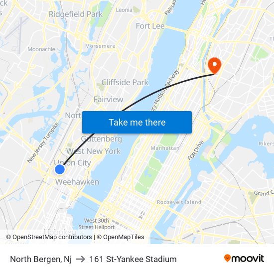 North Bergen, Nj to 161 St-Yankee Stadium map