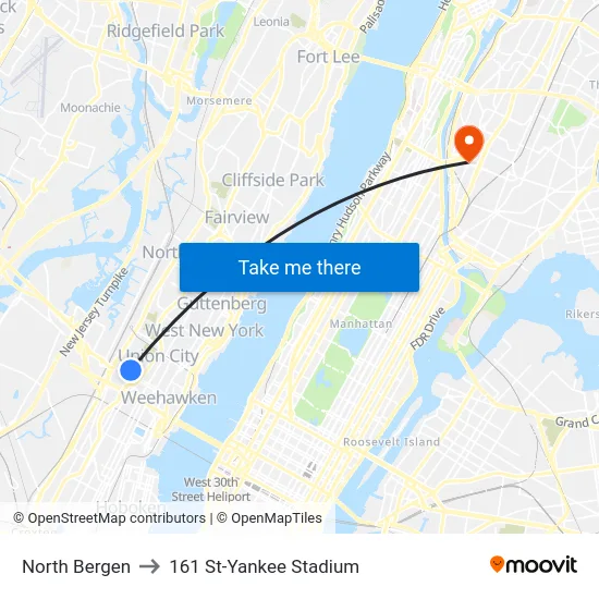 North Bergen to 161 St-Yankee Stadium map