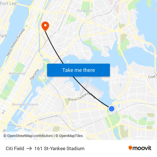 Citi Field to 161 St-Yankee Stadium map