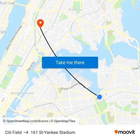 Citi Field to 161 St-Yankee Stadium map