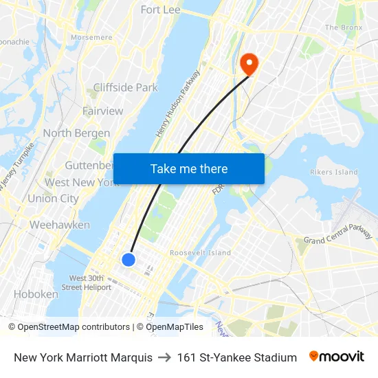 New York Marriott Marquis to 161 St-Yankee Stadium map