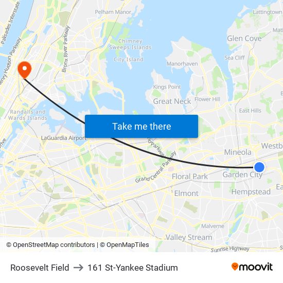 Roosevelt Field to 161 St-Yankee Stadium map