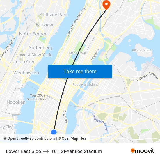 Lower East Side to 161 St-Yankee Stadium map